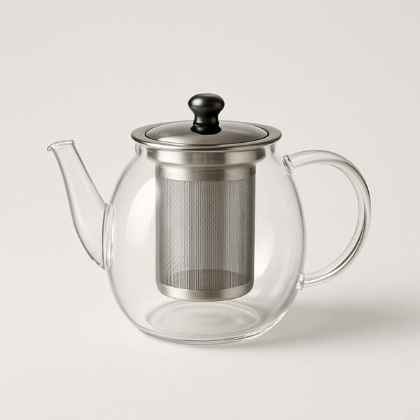 Bule de vidro com infusor de inox — imagem ilustrativa