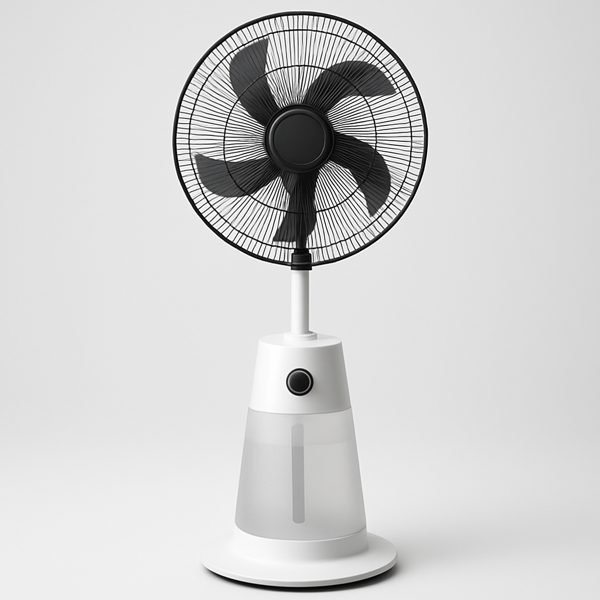 Ventilador com névoa ou umidificação — imagem ilustrativa