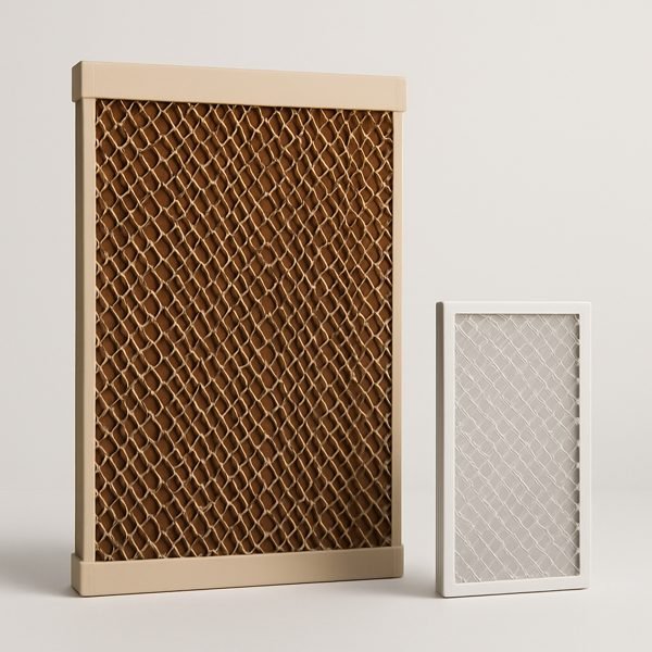 Peças de reposição: painel evaporativo e filtro — imagem ilustrativa