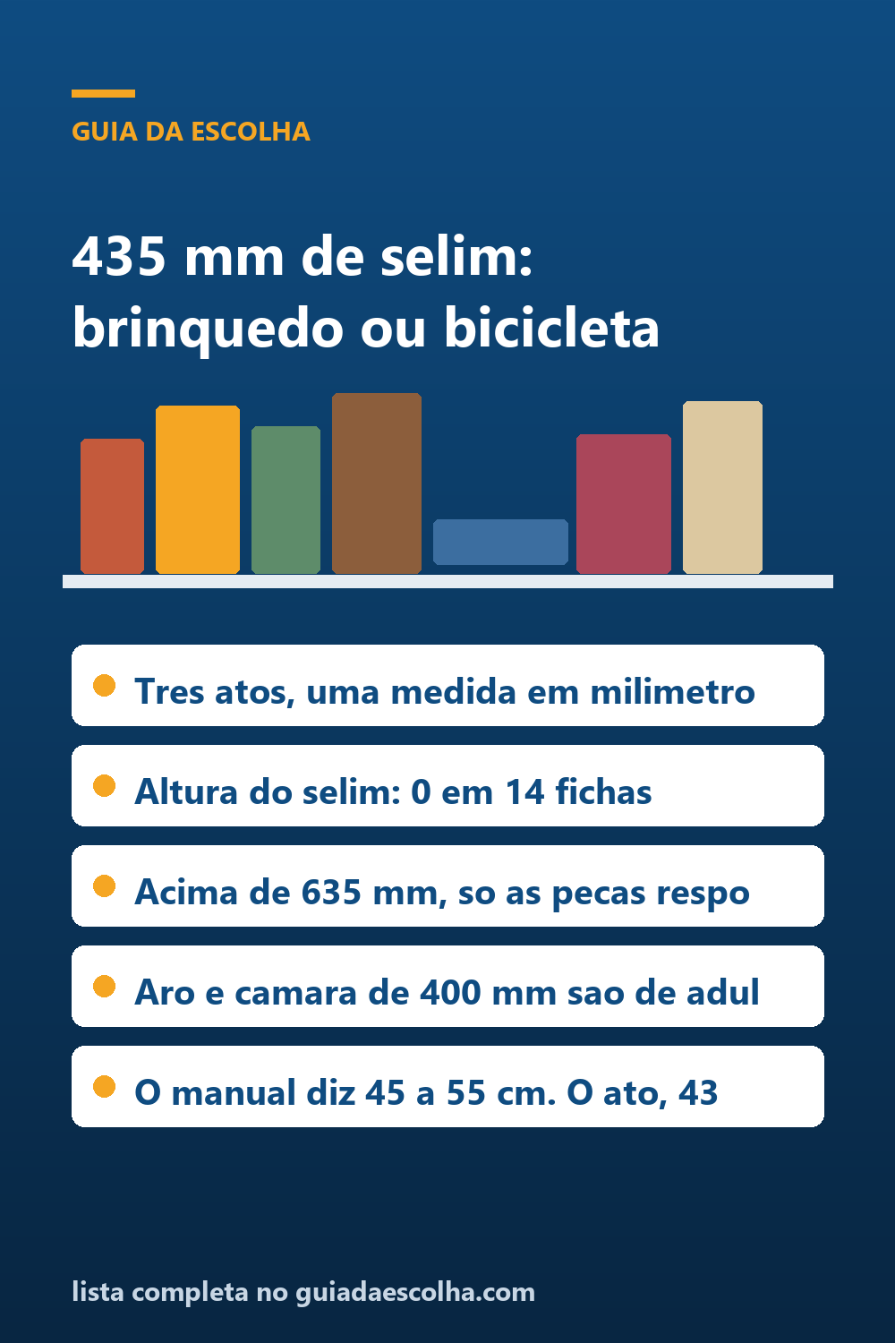 Bicicleta: 435 mm de altura do selim separam brinquedo de bicicleta, e nenhuma ficha publica essa medida — Guia da Escolha