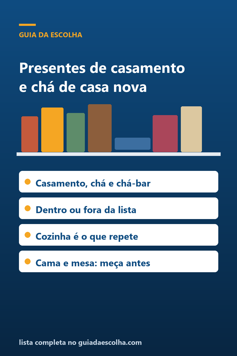 Presentes de casamento, chá de casa nova e chá de panela: como escolher pelo momento (e o que o casal realmente usa depois) — Guia da Escolha