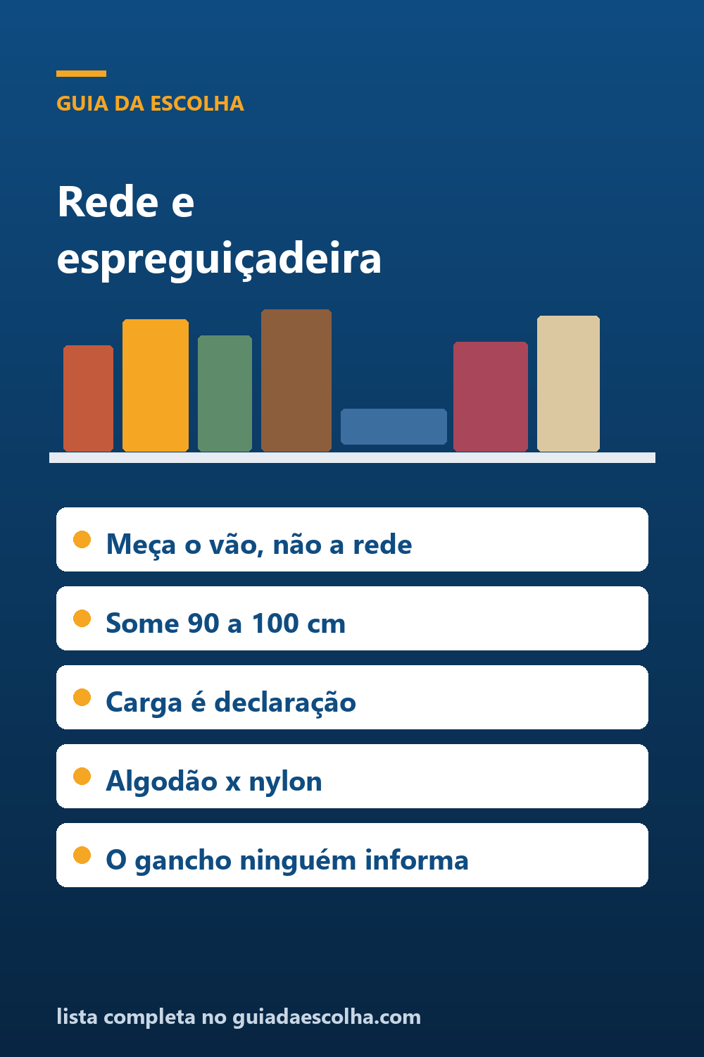 Rede de descanso e espreguiçadeira: como escolher pela carga declarada, pelo vão entre os ganchos e pelo lugar onde ela vai ficar — Guia da Escolha