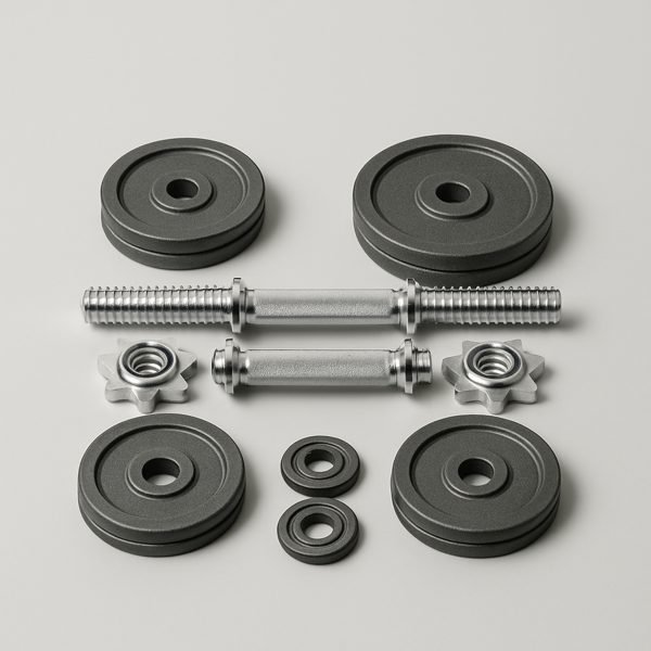 Kit de halter ajustável com barras curtas e anilhas — imagem ilustrativa