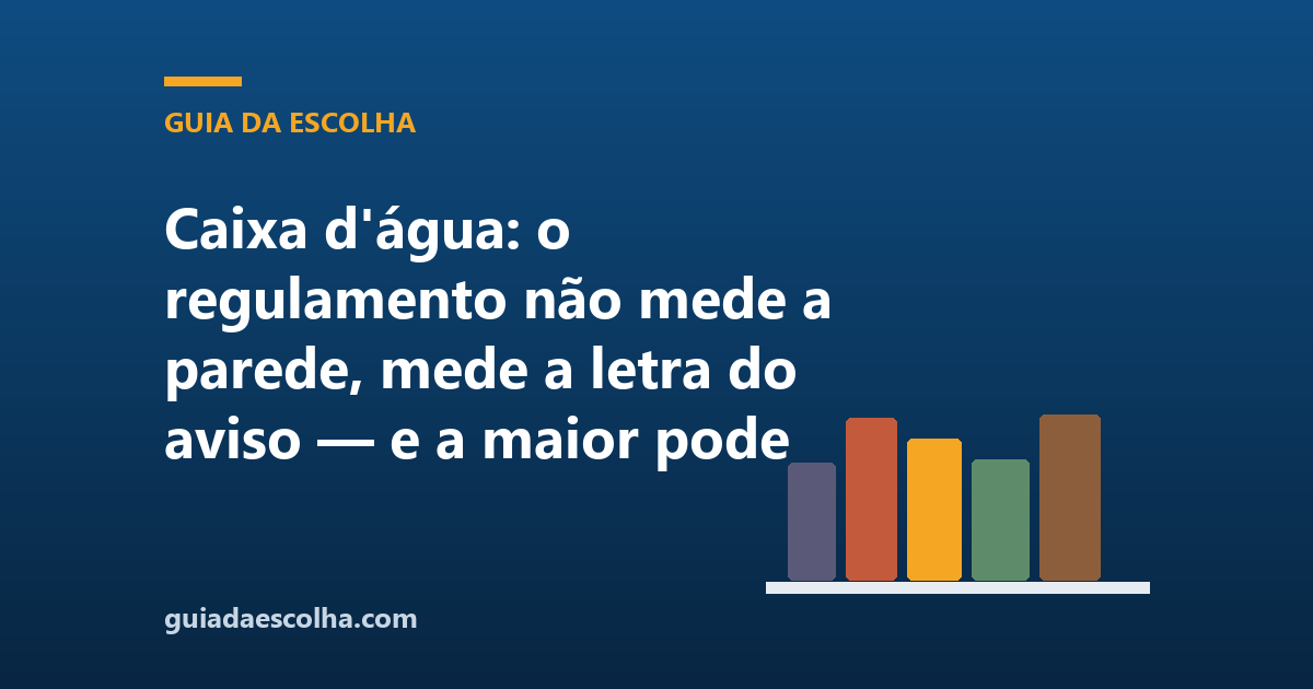 Caixa d’água: o regulamento não mede a parede, mede a letra do aviso — e a maior pode ser mais estreita que a menor