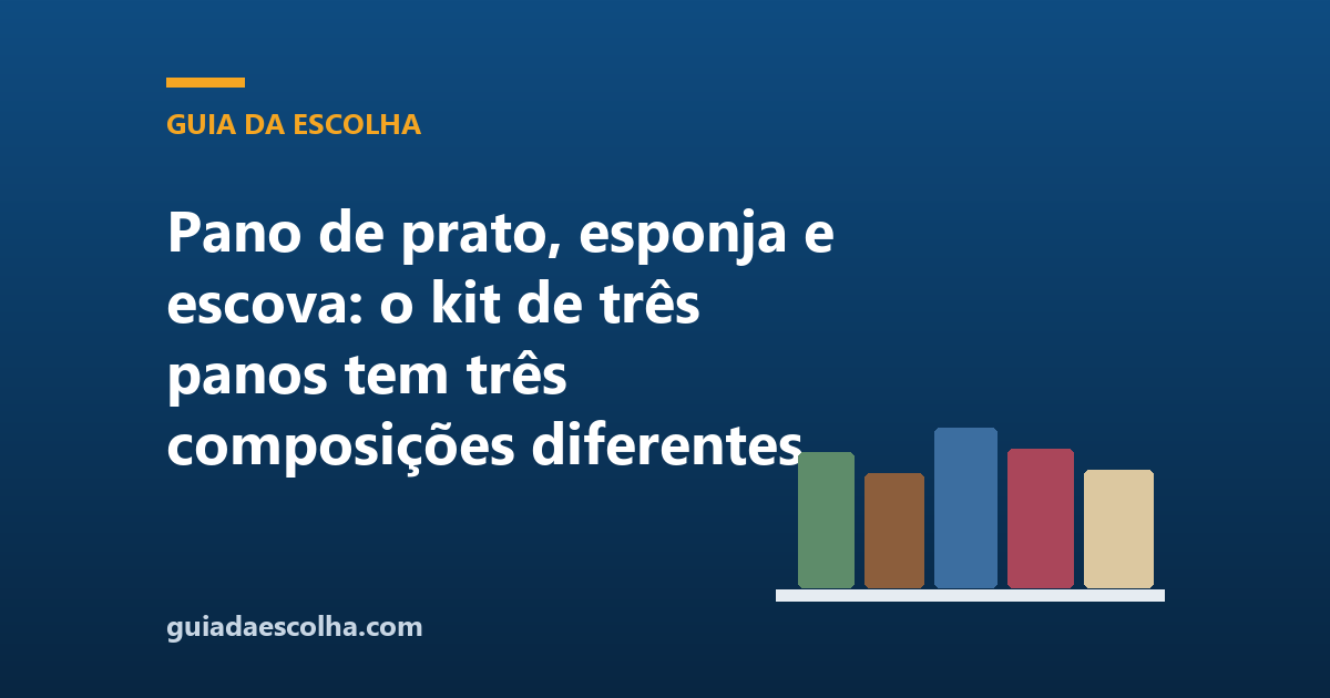 Pano de prato, esponja e escova: o kit de três panos tem três composições diferentes