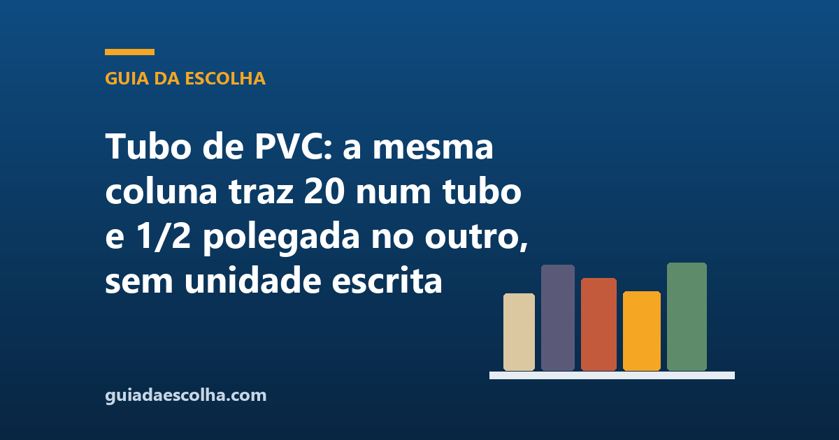 Tubo de PVC: a mesma coluna traz 20 num tubo e 1/2 polegada no outro, sem unidade escrita