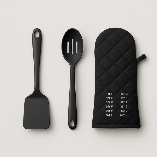 Espátula, concha e o jogo de utensílio de nylon — imagem ilustrativa