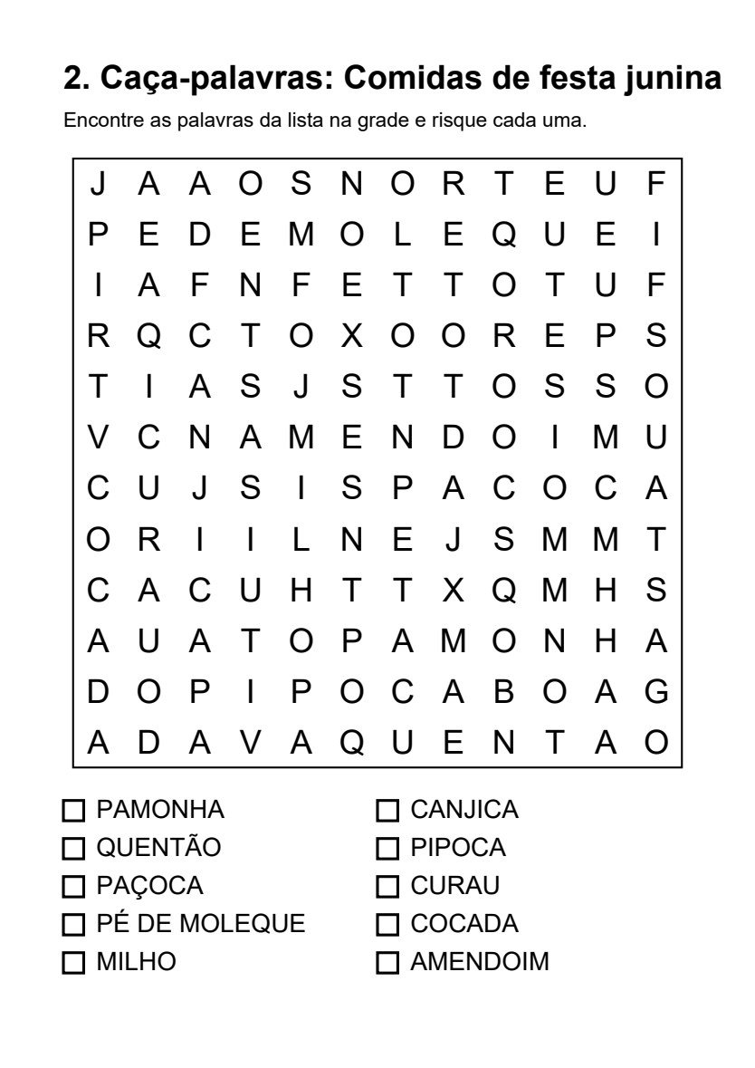 Página de caça-palavras em letra grande