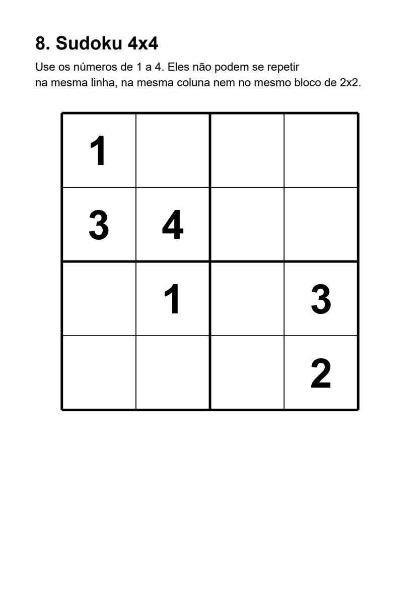 Página de sudoku 4x4 com números grandes