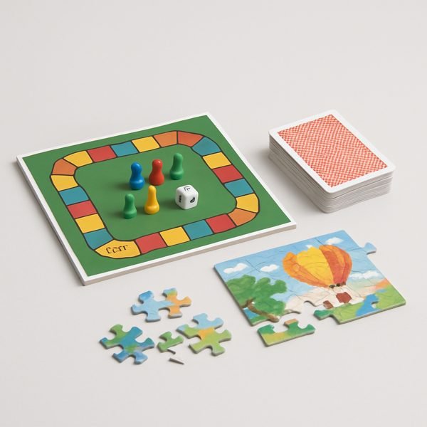 Jogo de tabuleiro, cartas e quebra-cabeça — imagem ilustrativa