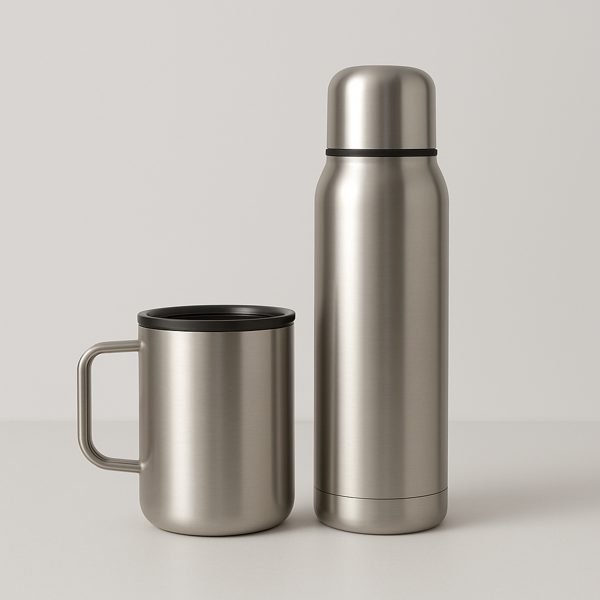 Caneca térmica e garrafa — imagem ilustrativa
