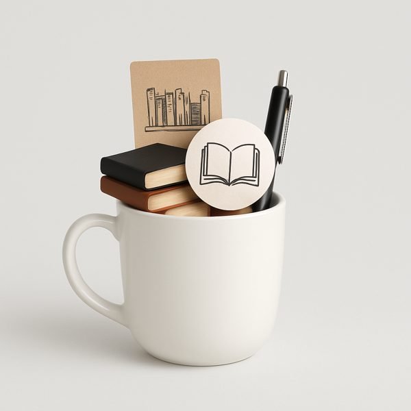 Caneca e itens literários — imagem ilustrativa