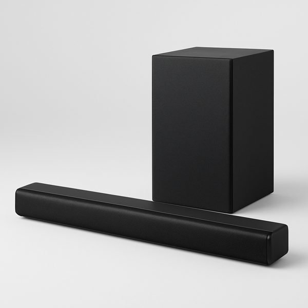 Soundbar e caixa para TV — imagem ilustrativa