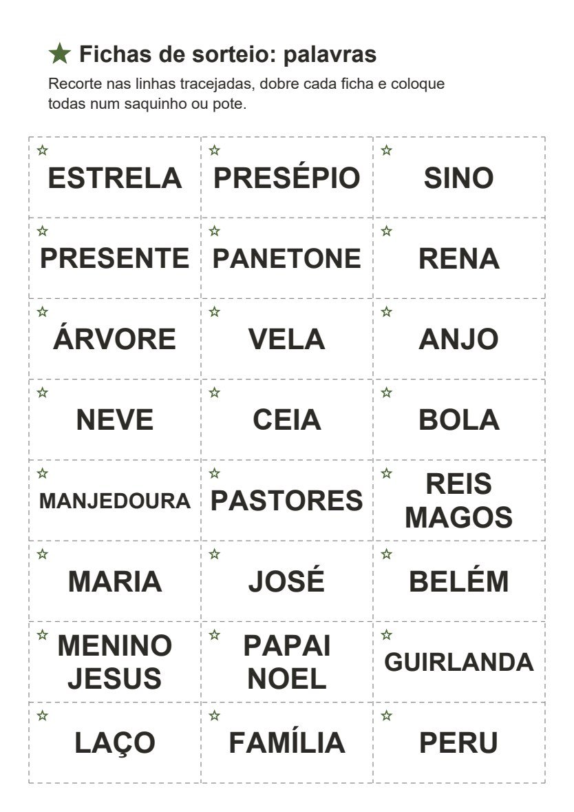 Fichas de sorteio para recortar