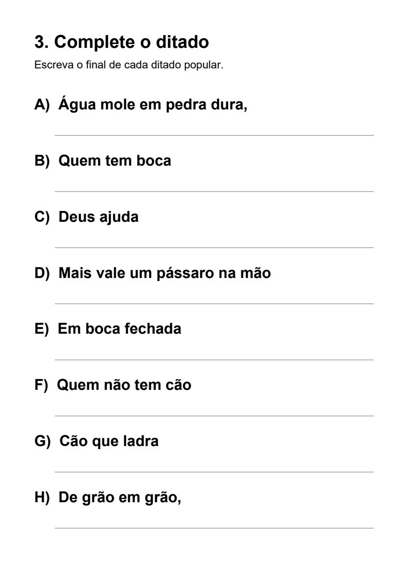 Página de complete o ditado