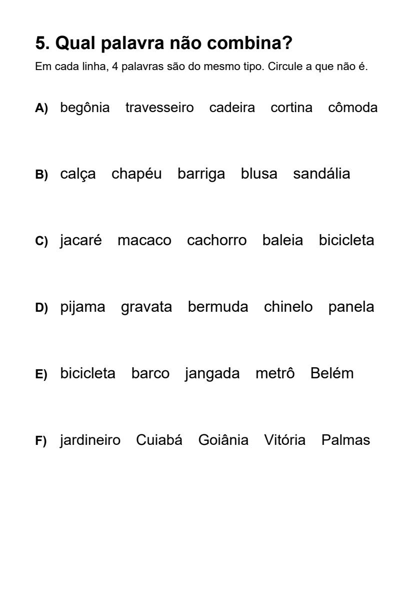 Página de qual palavra não combina