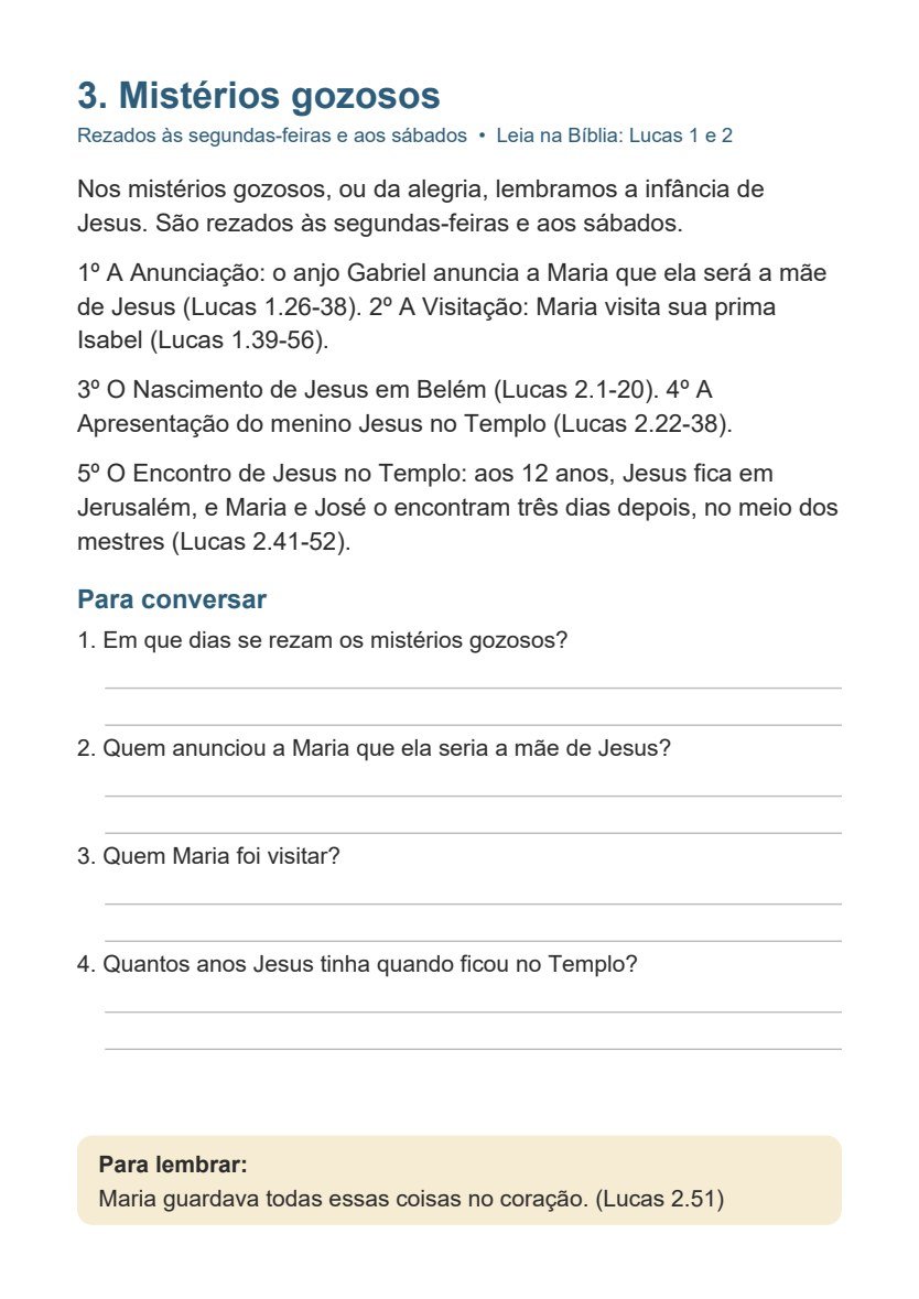 Página dos mistérios gozosos