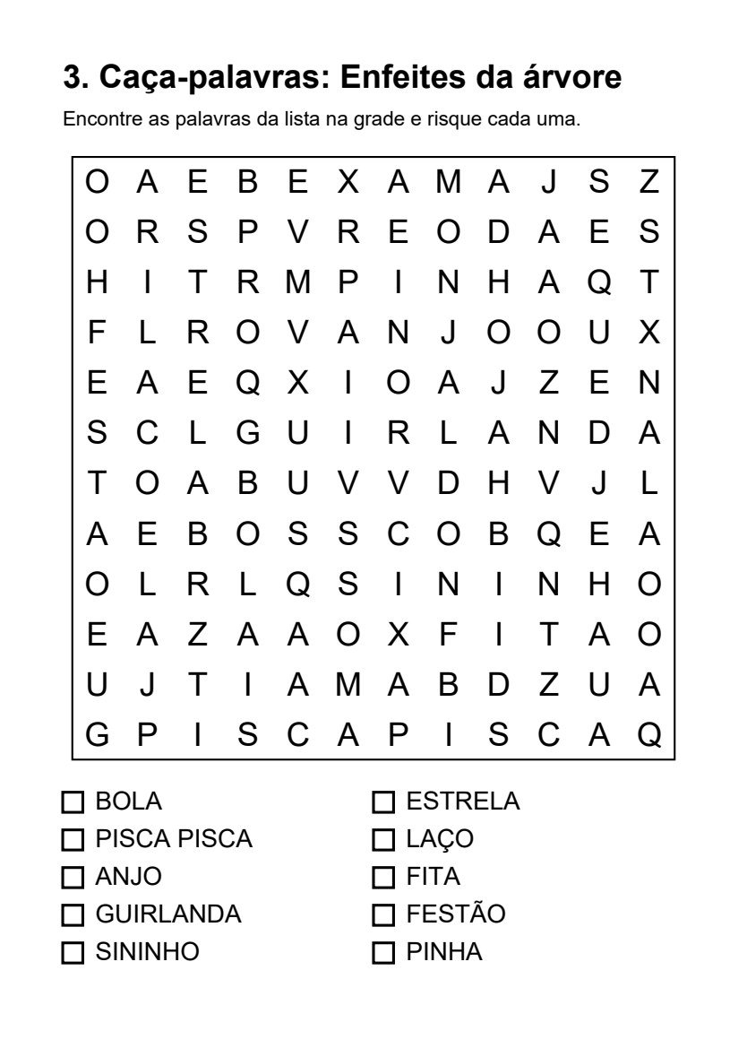 Caça-palavras Enfeites da árvore