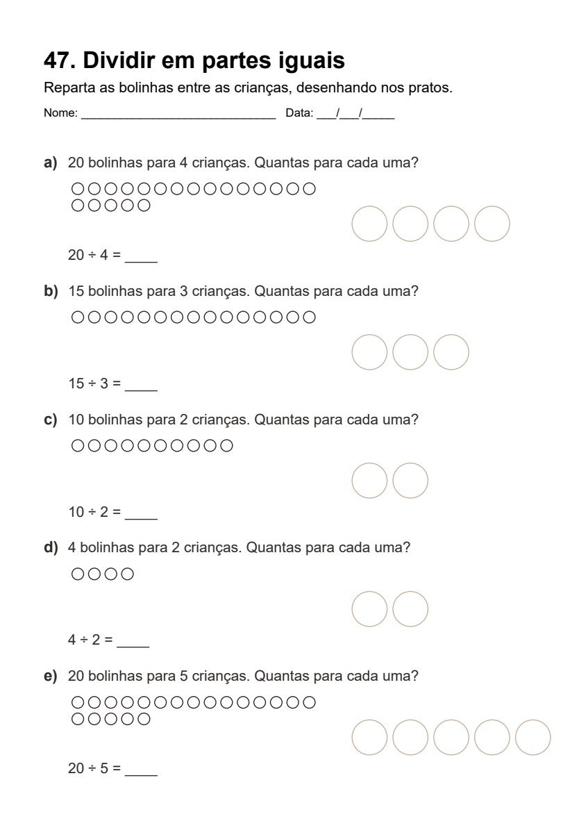 Folha de dividir em partes iguais